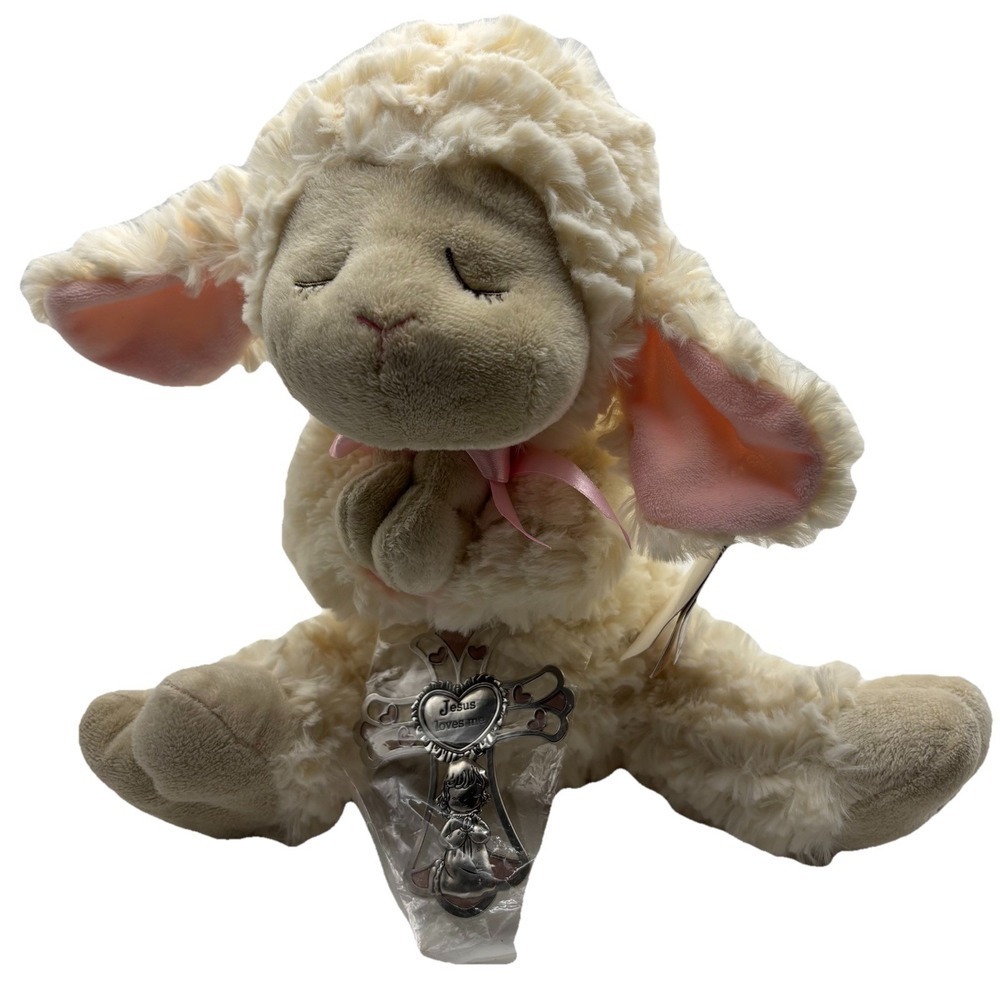 Ganz Serenity Lamb Plush w/ Crib Cross Christening or Baptism Gift (Girl, Pink)